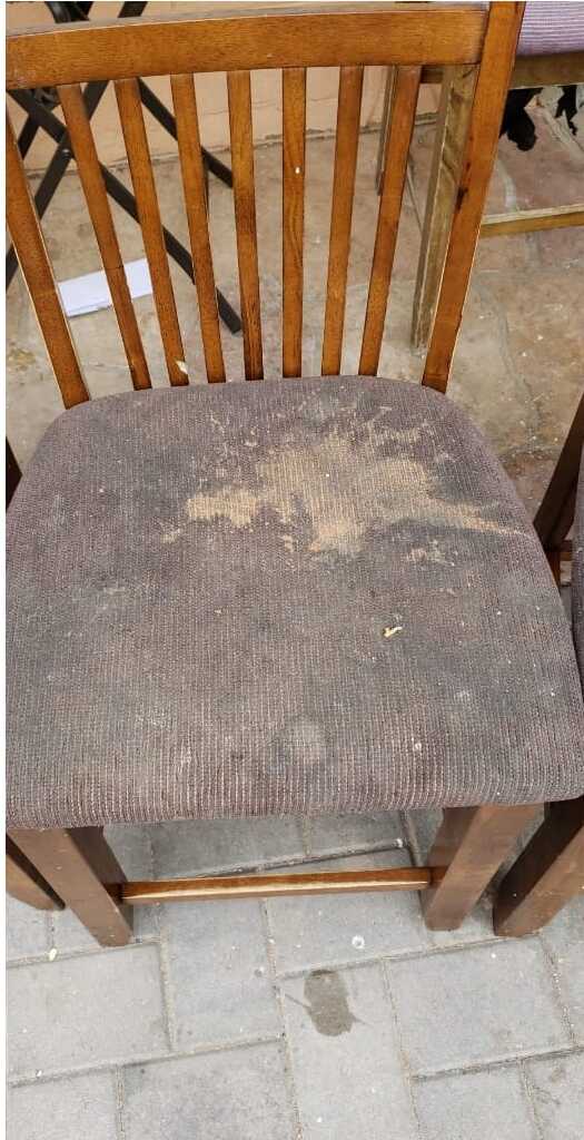 Wood dining chair fabric cushion heavily stained