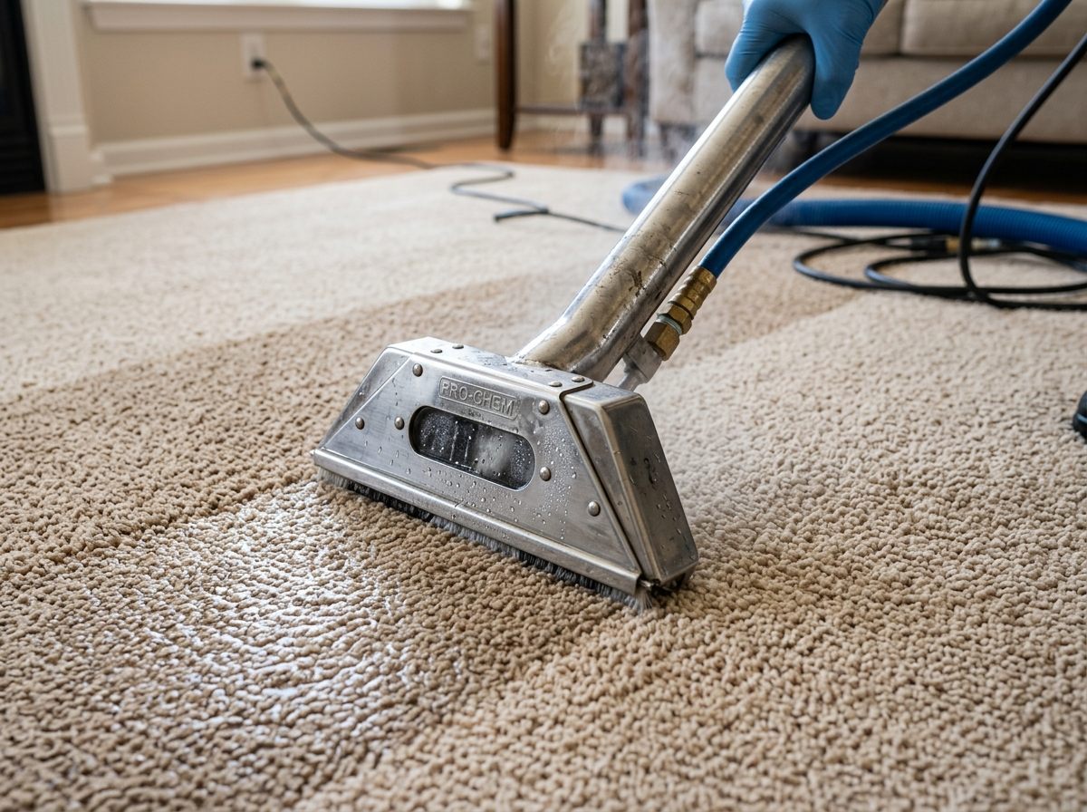Professional truck-mounted steam wand on freshly cleaned carpet