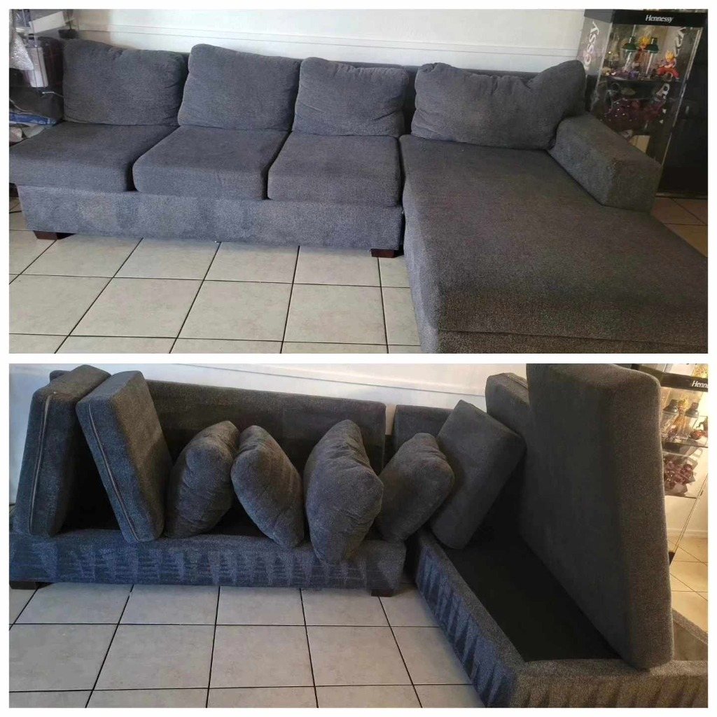 Deep upholstery cleaning on fabric sofa - Esparza's Real Photo